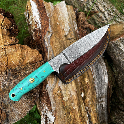 CUSTOM HANDMADE FORGED DAMASCUS STEEL HUNTING KNIFE BLADE WITH Acrylic SCALES TK-016