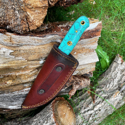 CUSTOM HANDMADE FORGED DAMASCUS STEEL HUNTING KNIFE BLADE WITH Acrylic SCALES TK-016