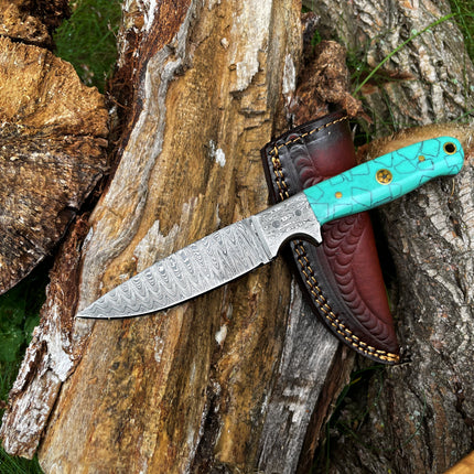 CUSTOM HANDMADE FORGED DAMASCUS STEEL HUNTING KNIFE BLADE WITH Acrylic SCALES TK-016