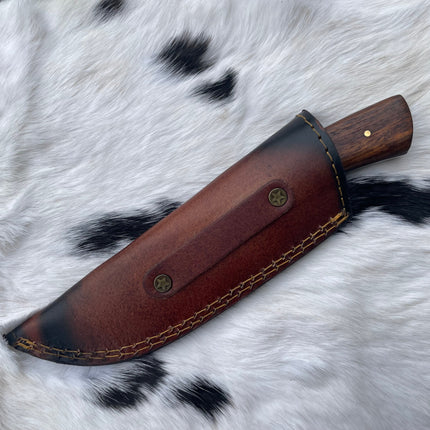 CUSTOM HANDMADE FORGED DAMASCUS STEEL HUNTING KNIFE BLADE WITH BLACK WALNUT AND STAG HORN SCALES TK-058
