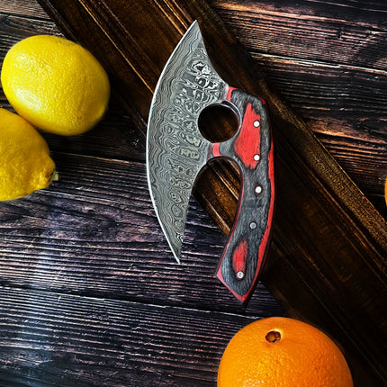 Custom Alaskan Ulu style blade, perfect for outdoors and indoor use, diamond wood (red and black) - Red Ulu