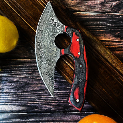Custom Alaskan Ulu style blade, perfect for outdoors and indoor use, diamond wood (red and black) - Red Ulu