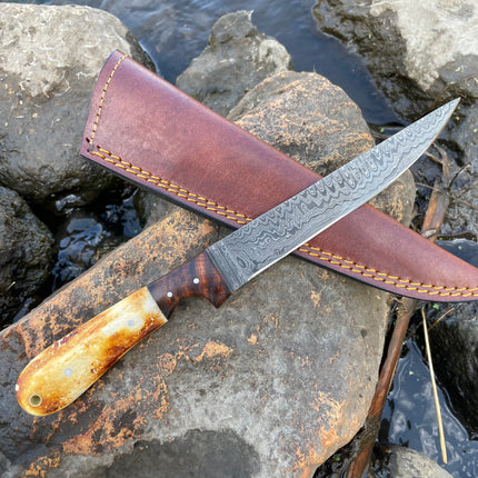 Bonning and flaying knife with High Carbon Ladder Damascus TK-034