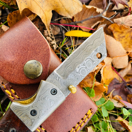 Damascus Steel Handmade Folding Knife Wolf Engraved TF-083 Limited Run