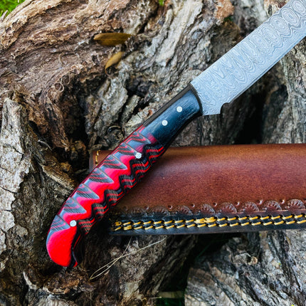 Damascus Steel Custom Flay Knife with Craved Grips TK-051