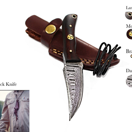 Damascus Steel Skinner Knife, Rosewood Grip TD-178