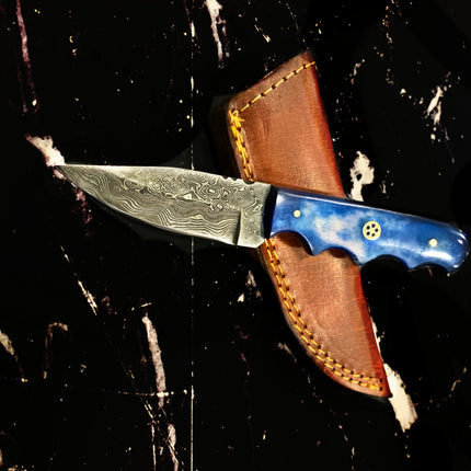 4'' Drop Point Damascus Knife handmade Dyed Bone Handle TD-111