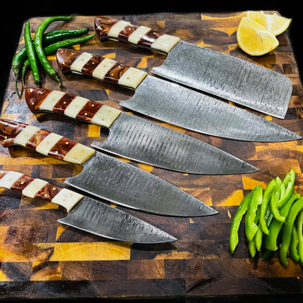 5-Piece Damascus & Arylic Knife Set / With Leather carry Bag