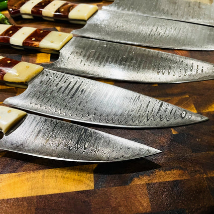 5-Piece Damascus & Arylic Knife Set / With Leather carry Bag