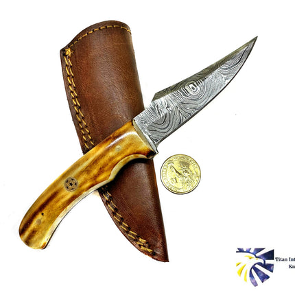 Burnt Bone Handle Damascus Steel Skinning TD-215