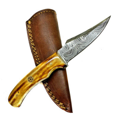 Burnt Bone Handle Damascus Steel Skinning TD-215