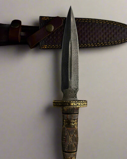 Decorative dagger with ornate handle on a dark background