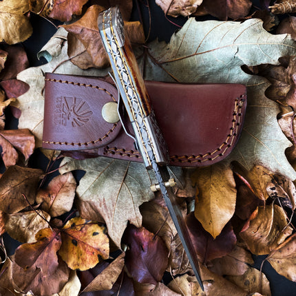 American Eagle - Raindrop Damascus folding blade/ EDC/ Eagle engraved Steel Bolster TF-021X