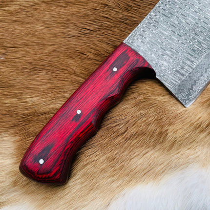 Custom Damascus steel cleaver Red Handle (Cleaver-red)