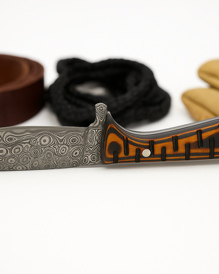 Damascus Steel Hunting & Skinning Knife – Patterned Wooden Handle | Hand-Forged EDC Blade