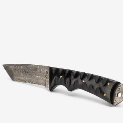Custom, 8", knife, damascus knife, Carved Diamond Wood, beautiful twist Damascus TD-75