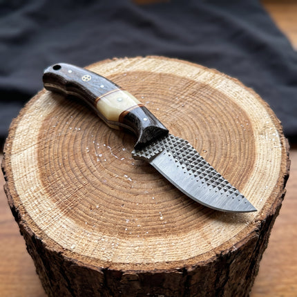 "Shadow Grain" Skinner | High Carbon RASP Steel Blade, Striped Wood Handle TIK-004