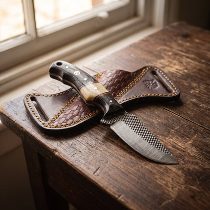 "Shadow Grain" Skinner | High Carbon RASP Steel Blade, Striped Wood Handle TIK-004