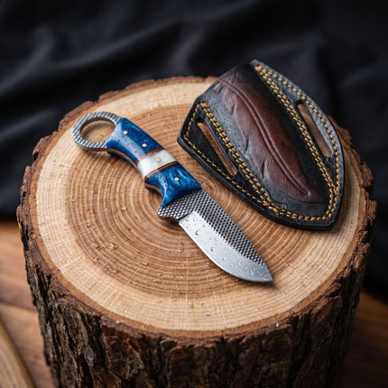 "Sapphire Hook" Hawkbill Skinner | High Carbon RASP Steel Blade, Blue Pearl Handle TIK-006