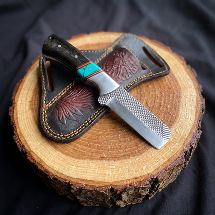 "Sierra Turquoise" Ram Horn Skinner | High Carbon RASP Steel Blade, Turquoise Inlay TIK-007