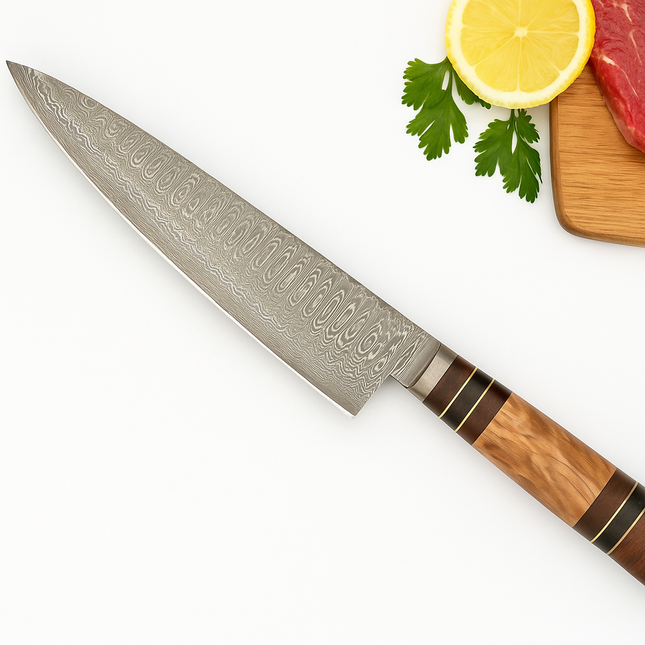 Damascus Steel Japanese Gyuto Style with Walnut Handle | Chef Knife