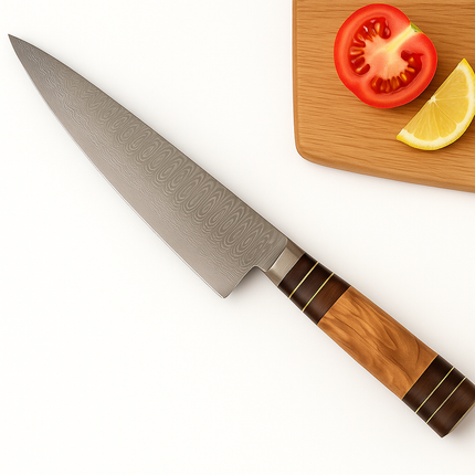 Damascus Steel Japanese Gyuto Style with Walnut Handle | Chef Knife