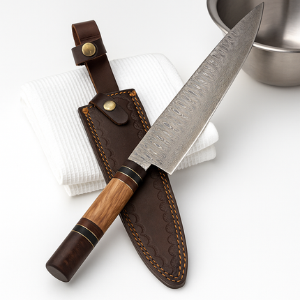 Damascus Steel Japanese Gyuto Style with Walnut Handle | Chef Knife