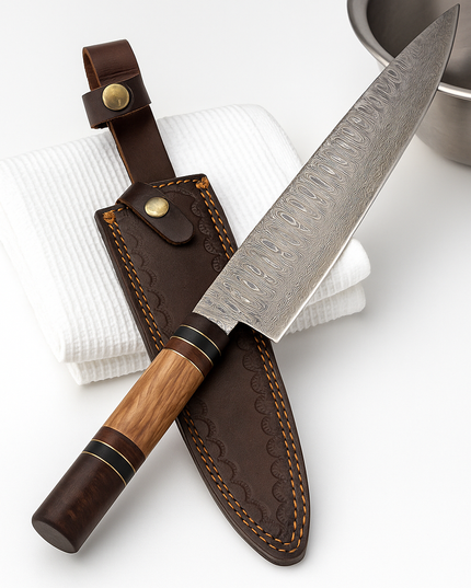 Damascus Steel Japanese Gyuto Style with Walnut Handle | Chef Knife
