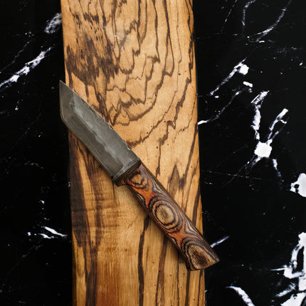 Custom, 9", tactical Tanto knife, damascus knife, Tanto point, hunting knife w/ Carved Diamond Wood, beautiful twist Damascus