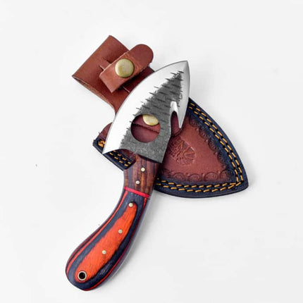 Handcrafted Gut Hook Skinner Knife with Exotic Wood Handle & Leather Sheath - TS-2