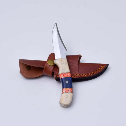 Handcrafted Fixed Blade Hunting Knife with Custom Handle & Leather Sheath - TS-1