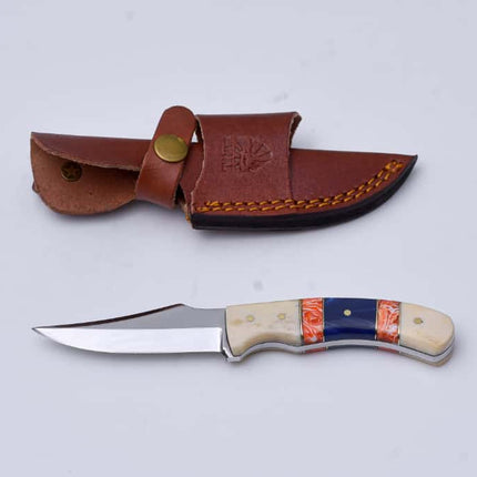 Handcrafted Fixed Blade Hunting Knife with Custom Handle & Leather Sheath - TS-1