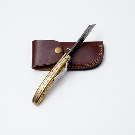 B. Golden Eagle Pocket Knife - Raindrop Damascus folding blade/ EDC/ Hand engraved TF-087