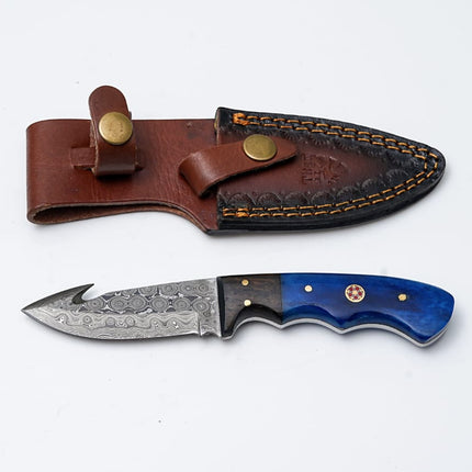 Damascus Skinning gut hook, Hunting Knife TD-176
