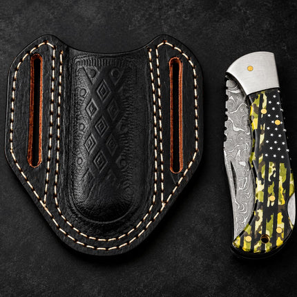Liberty Camo Damascus Folding Knife TKT-38