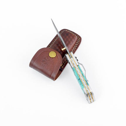 AzureGlide Tanto Series Damascus Steel Turquoise (Resin) TF-039