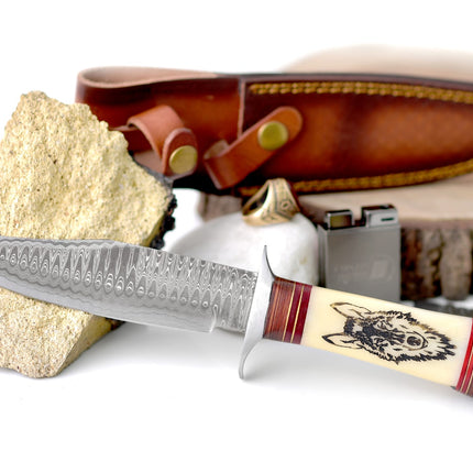 Wilderness Howl Damascus Steel Knife by Titan TK-062 (1)