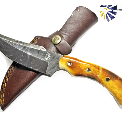 Damascus Knife Burnt Bone Handle TD-173