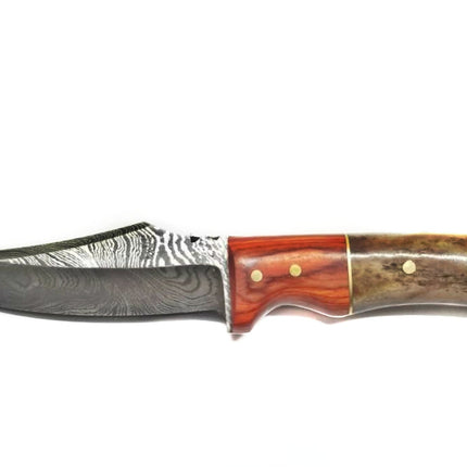 Damascus Steel Skinner Knife, Pekka Wood & Dyed Bone Td-196
