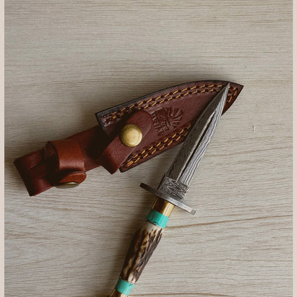 Handcrafted Damascus Utility Knife with Stag Handle - TK-600