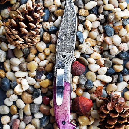 Classico Viola- Raindrop Damascus folding blade/ EDC/ Clip point TF-002