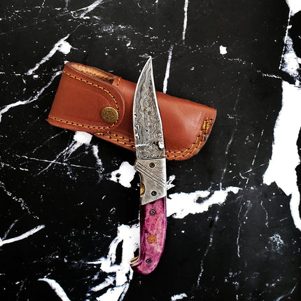 Classico Viola- Raindrop Damascus folding blade/ EDC/ Clip point TF-002