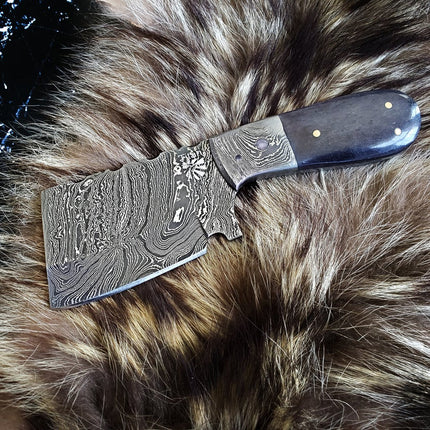 EDC Mini Cleaver/ Handmade Damascus Steel/ Bushcraft knife/ Tactical handle with Dyed Bone Handle TD-231