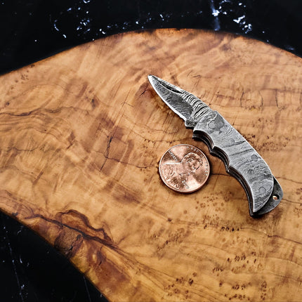 Damascus Steel Mini Pocket Knife Damascus Body NickelX