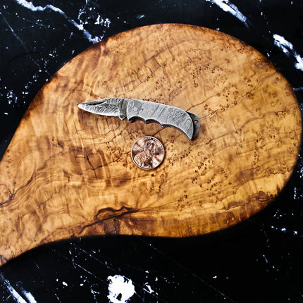 Damascus Steel Mini Pocket Knife Damascus Body NickelX