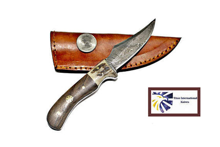 Damascus Steel Skinner Knife, Stag & Walnut Grip Td-340