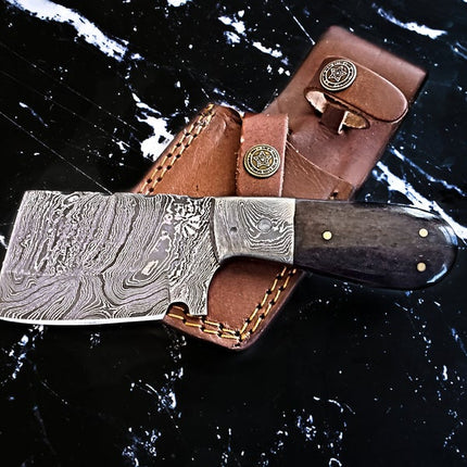EDC Mini Cleaver/ Handmade Damascus Steel/ Bushcraft knife/ Tactical handle with Dyed Bone Handle TD-231